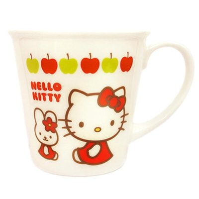 韓國 凱蒂貓 Hello Kitty 陶瓷 馬克杯 白底蘋果
