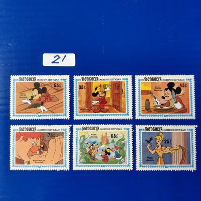 【大三元】現貨~卡通郵票-F21-迪士尼卡通故事~巨人.米老鼠.唐老鴨.高飛狗 ~新票1套6張