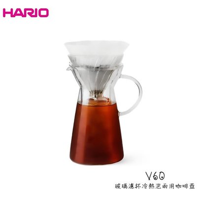 HARIO v60玻璃濾杯冷熱泡兩用咖啡壺 (附量匙/濾紙40張)