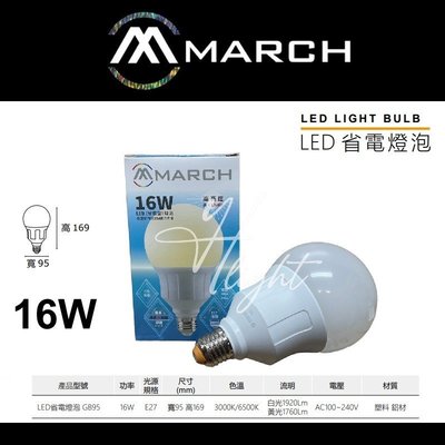 台北市樂利照明 MARCH GB95 E27 16W LED省電球型燈泡 3000K黃光/6000K白光 取代傳統省電球