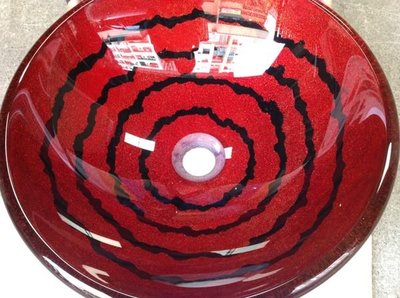 FUO衛浴:42x42公分 彩繪工藝 藝術強化玻璃碗公盆 (LX57)現貨一組!
