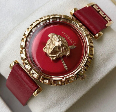 VERSACE Palazzo Empire 紅色錶盤 紅色皮革錶帶 石英 女士手錶 VEDV00319