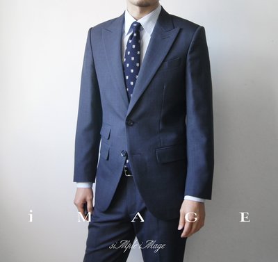 SIMPLE IMAGE頂級商務紳士訂製系列Italian Fashion 大劍領灰藍色格紋西裝（手工訂製）a803
