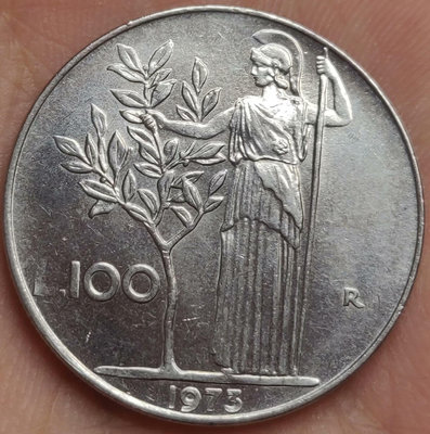 二手 意大利1973年100里拉硬幣，豐收大漲，種植圖案，流通 錢幣 紀念幣 紀念章【奇摩錢幣】528