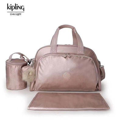 Kipling K13556 金屬粉 手提斜背多功能包 媽媽包 旅行包 運動包 大容量 防水 附圓桶收納包 尿布墊
