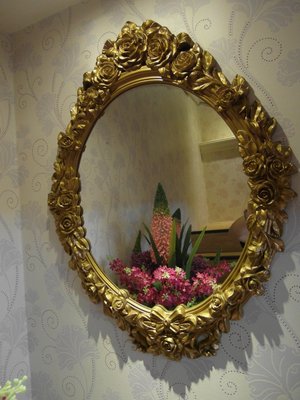 浪漫滿屋 歐式古典宮廷實木立體雕花金箔掛鏡 復古鏡