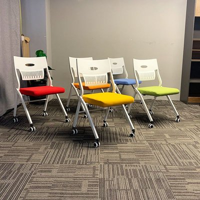【品質保證】折疊培訓椅彩色網布會議椅可移動帶輪子