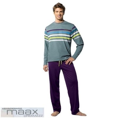 【西班牙 MAAX】(9652)男性時尚休閒居家服睡衣套 (青藍橫條L)
