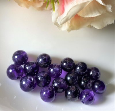 天然紫水晶 8 mm 10 mm 12 mm 散珠圓珠 直通隔珠 DIY飾品配件材料 DIY金屬編織  DIY串珠