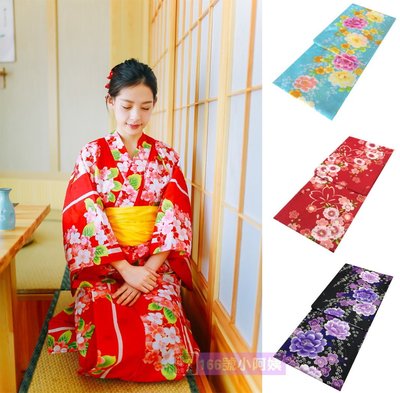 【166號小阿姨】純棉浴衣 正統日本傳統cos女日式和服春夏薄款 天藍色黑色紅色《贈兵兒帶綁帶》系列一。現貨+預購