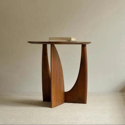 茶幾 邊桌 桌子 北歐圓形實木邊幾幾何設計師角幾黑色簡約茶幾沙發邊桌臥室床頭桌雅雅百貨館-