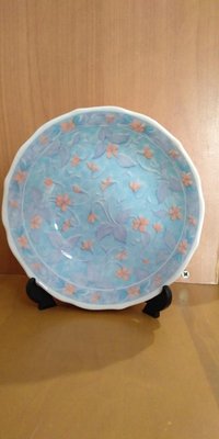 全新 希望窯 藍紫色小花陶瓷盤 圓盤 日本製瓷盤 直徑約16.5cm