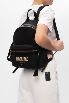 【折扣預購】22春夏正品Moschino logo backpack 金色 黑色 帆布 尼龍 後背包