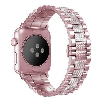 蘋果手錶錶帶三株鋼金屬鑲鑽 Apple Watch 5 4代金屬鑲鑽不鏽鋼錶帶 iWatch3/2/7代手鏈腕帶42mm
