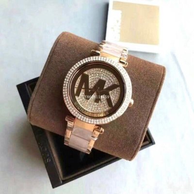 Michael Kors Mk6176經典LOGO玫瑰金不鏽鋼玻麗錶帶腕錶女錶/正品MK手錶