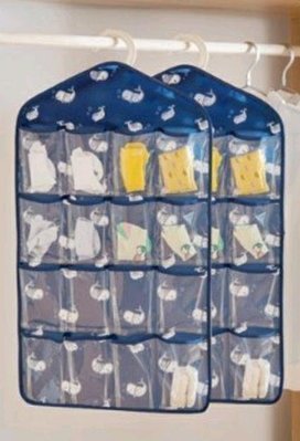 藍色小鯨魚   懸掛式16格收納掛袋 多功能衣櫃門後掛袋 透明印花掛袋  衣櫥儲物袋