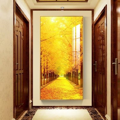 【熱賣精選】黃金大道走廊玄關裝飾畫現代進門墻面簡約掛畫過道壁畫輕奢發財樹