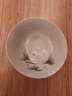 台灣老碗盤中型碗公，松樹白梅