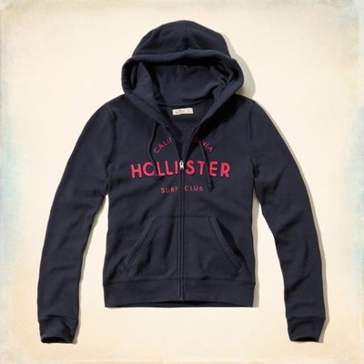 美國百分百【全新真品】Hollister Co. 外套 HCO 連帽 長袖 夾克 海鷗 刷毛 深藍 女款 I577