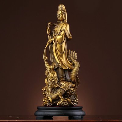 特價乘龍觀音菩薩佛像供奉家用居家客廳大號中式裝飾純銅觀世音擺件