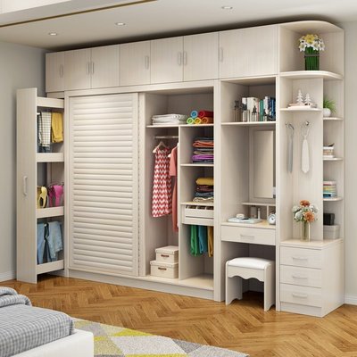 現貨熱銷-北歐實木衣柜現代簡約組裝移門大衣櫥家用臥室定制推拉門簡易柜子
