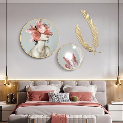 新品新款臥室裝飾畫粉紅美女現代簡約組合輕奢溫馨浪漫房間掛畫床頭畫