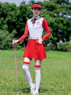 特賣-MG春秋新品高爾夫球服裝衣服女套裝長袖T恤上衣顯瘦運動短裙子女