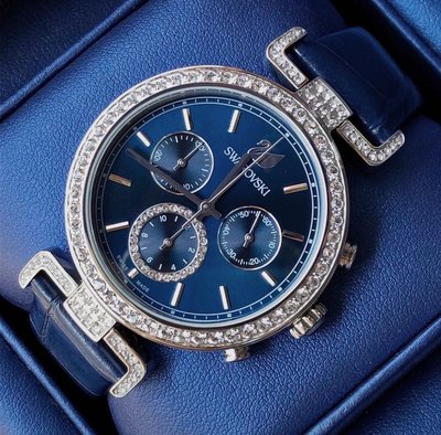 SWAROVSKI Era Journey 藍色面盤 皮革錶帶 石英 三眼計時 女士手錶5479239施華洛世奇腕錶