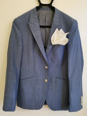日本TAKEO KIKUCHI 水藍色毛麻西裝外套