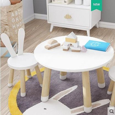 美式實木兒童學習桌ins家用寶寶游戲桌幼兒園玩具桌小圓桌椅套裝 無鑒賞期 自行安裝