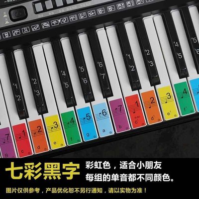 鋼琴彩色88/61/49/37鍵盤貼紙  透明貼紙五線譜電子琴簡譜音勛。1小家家樂