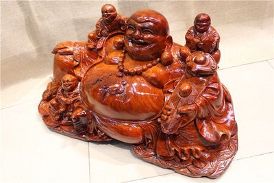 中式紅木雕刻人物佛像工藝品緬甸花梨木雕彌勒佛大果紫檀多子彌勒