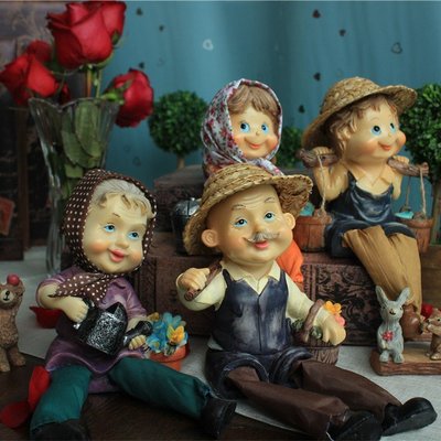 田園農夫吊腳娃娃擺件家居裝飾創意樹脂工藝品結婚禮物送情侶新婚