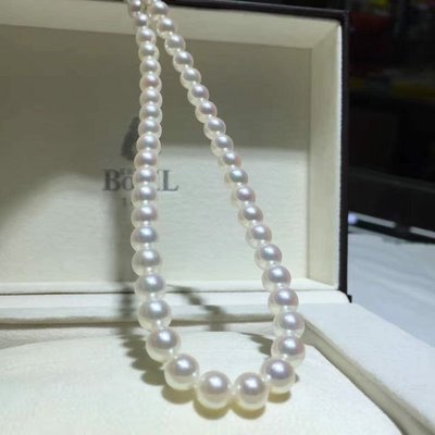 日本AKOYA天然海水珍珠7-7.5mm/項鍊長度43cm透粉鎖骨正圓強光媽媽珍珠鏈