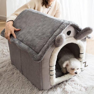 狗窩房子型四季通用小型犬泰迪冬季保暖可拆洗貓窩狗屋寵物床用品~特價~特價