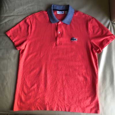 [品味人生2]保證正品 Lacoste 桔紅色藍領 短袖POLO衫 size FR5  L