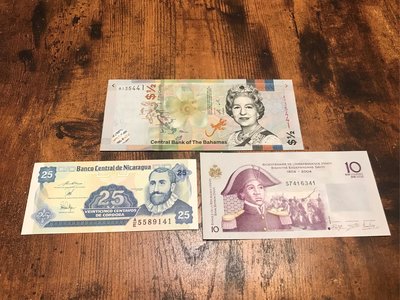 中美洲紙鈔-巴哈馬🇧🇸+尼加拉瓜🇳🇮+海地🇭🇹三國