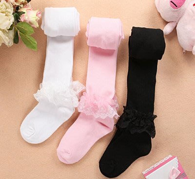活動式蕾絲純棉兒童褲襪  搭配兒童禮服 芭蕾舞衣 白色 黑色 粉色 厚款長襪子