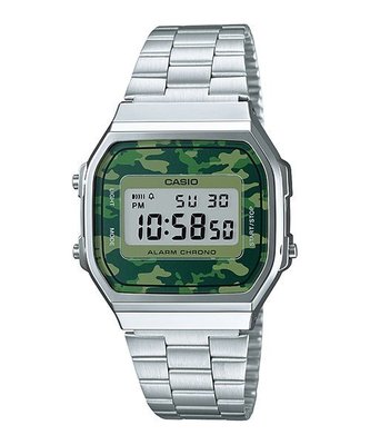 CASIO WATCH 卡西歐經典城市銀搭迷彩冷光數位電子腕錶 型號：A168WEC-3【神梭鐘錶】