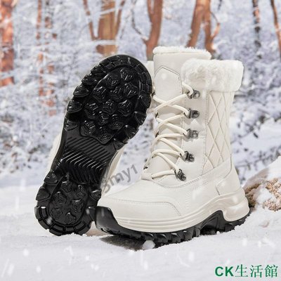 CK生活館女雪靴冬季女士防水坡高跟鞋 Botas Mujer 黑色米色哥特靴女士踝靴女士 E55N