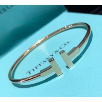 法國精品Tiffany蒂芙尼18k玫瑰金黃金白金線圈雙T手鐲手環無鑽窄版/寬版 現貨
