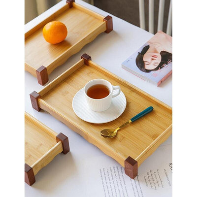 木質托盤竹盤子長方形茶盤雙耳家用商用水杯中式果盤客廳長條日式