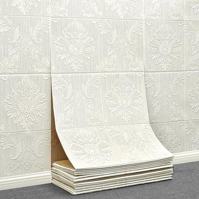 歐式加厚墻紙自粘3d立體墻貼臥室背景墻裝飾防水防潮白色家用壁紙