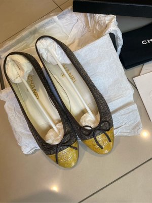 (限時降價) Chanel 經典芭蕾舞鞋 娃娃鞋 編織款 金色鞋頭 尺寸37