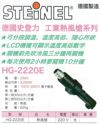 STEINEL 德國製造 德國史登力 工業熱風槍 HG-2220E