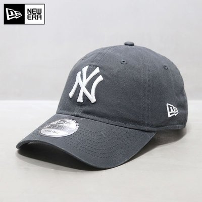韓國代購NewEra帽子男女9FORTY軟頂大標NY鴨舌帽MLB棒球帽炭灰色