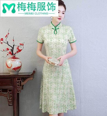 2209(4色L5L)千金質感改良式旗袍蕾絲四季顯瘦遮肥短袖連衣裙中國風洋裝-麗莎服飾