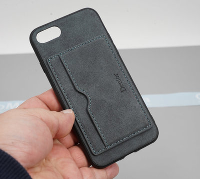 GMO 出清特價蘋果iPhone  7 8 SE2代 3代4.7吋 藍色背套磁吸單插卡 支架款皮套保護套殼手機套殼