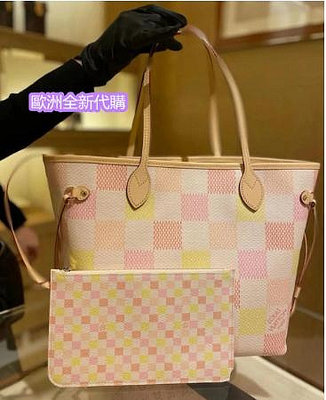 歐洲全新代購 LV 路易威登 渲染粉彩棋盤格NEVERFULL 子母包 N40668 手提包 購物袋 單肩包