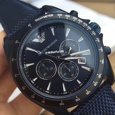 二手正品ARMANI 阿曼尼手錶 新品藍色帆布錶帶 多功能休閒潮流石英腕錶 AR6132